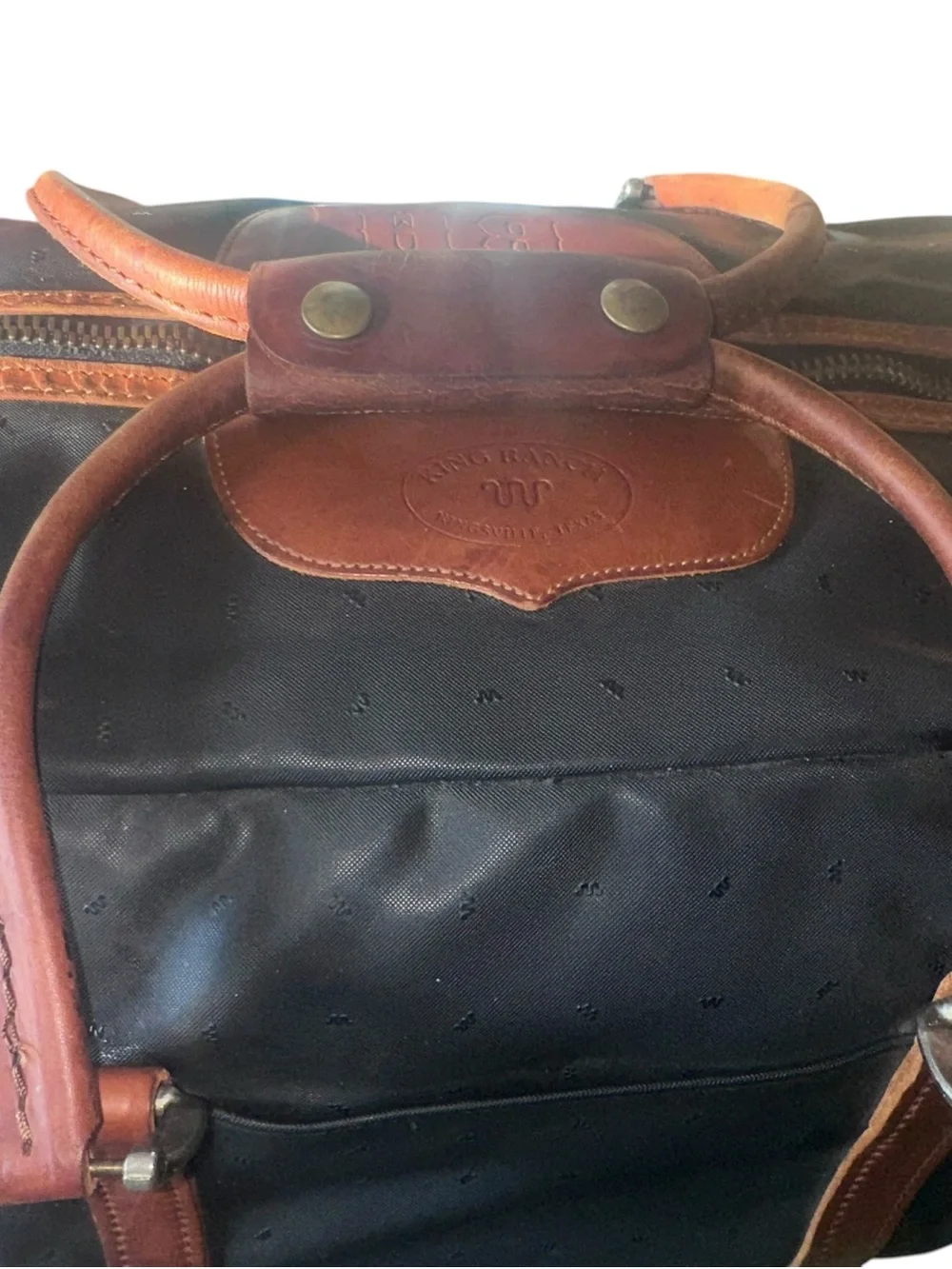 King Ranch Black Duffel Bag with Brown Leather Trim
